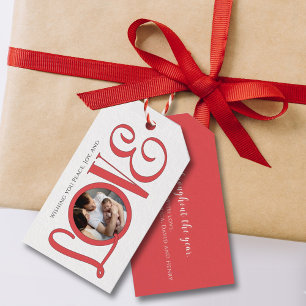 Étiquettes-cadeau Christmas Peace Modern Script Photo Lote