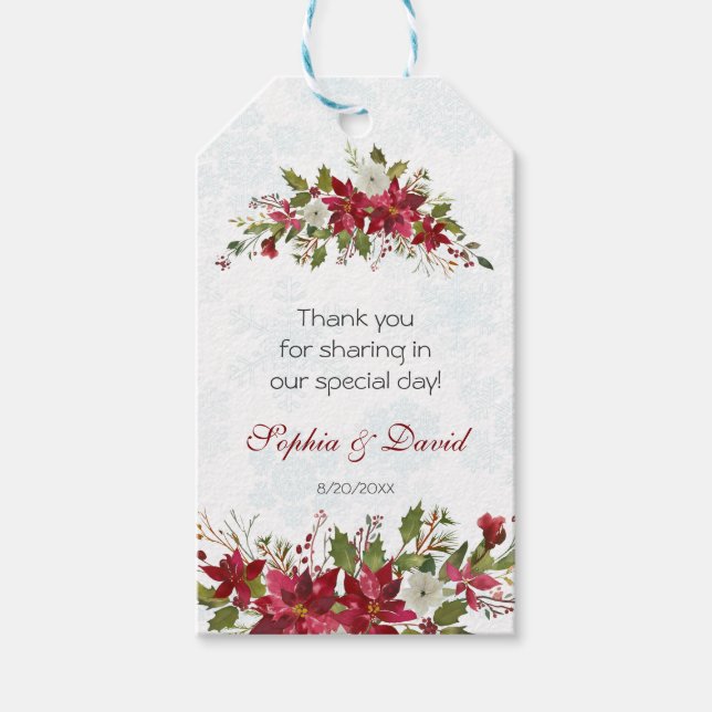 Étiquettes-cadeau Christmas Poinsettia Frame Mange Boire et sois Joy (Devant)