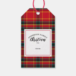 Étiquettes-cadeau Christmas Tartan Plaid Nom de famille