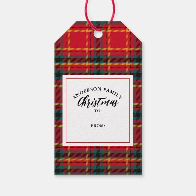 Étiquettes-cadeau Christmas Tartan Plaid Nom de famille (Devant)