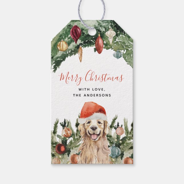 Étiquettes-cadeau Christmas Tree Labrador Retriever Père Noël Chien  (Devant)