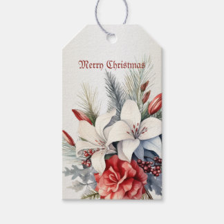 Étiquettes-cadeau Christmas White Red Flowers Holidays Elegant