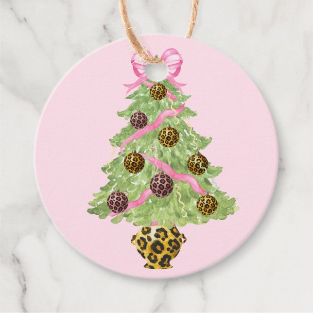 Étiquettes Cadeau Christmas Wreath Leopard Crest Monogram  (Devant)