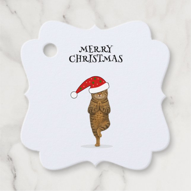 Étiquettes Cadeau Christmas yoga cat your text (Devant)