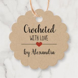 Étiquettes Cadeau Chrochetée avec écriture kraft d'amour