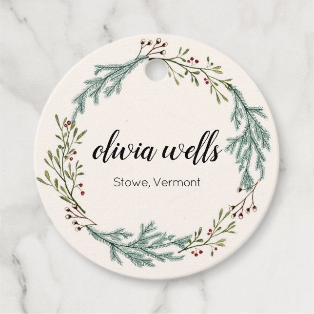 Étiquettes Cadeau Chute À feuillage persistant couronne Signature Sc (Devant)