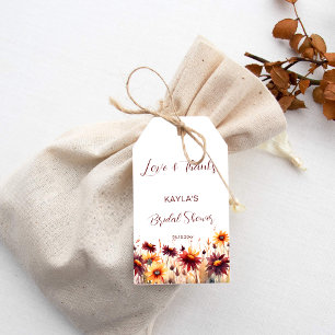 Étiquettes-cadeau Chute d'amour burgundy dahlias nuptiale douche fav
