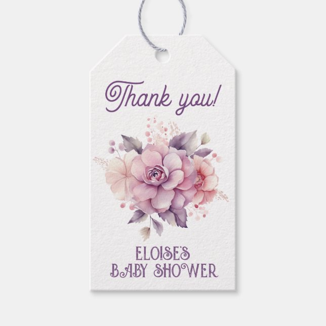 Étiquettes-cadeau Chute d'amour Chute bébé fleuri en fleurs Merci (Devant)