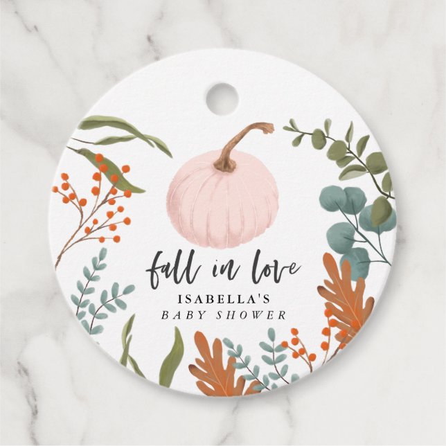 Étiquettes Cadeau Chute en Amour Baby shower fille (Devant)
