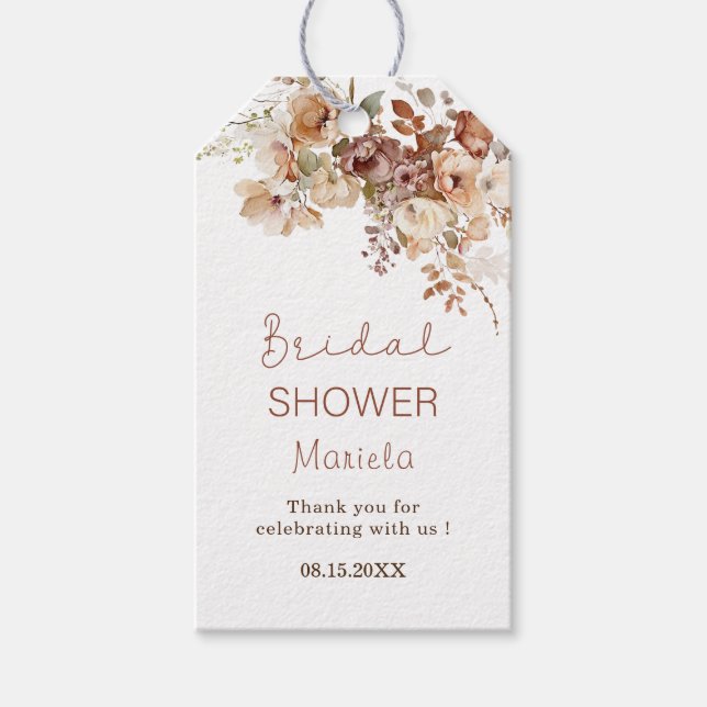 Étiquettes-cadeau Chute en amour fleurs terre cuite douche nuptiale  (Devant)