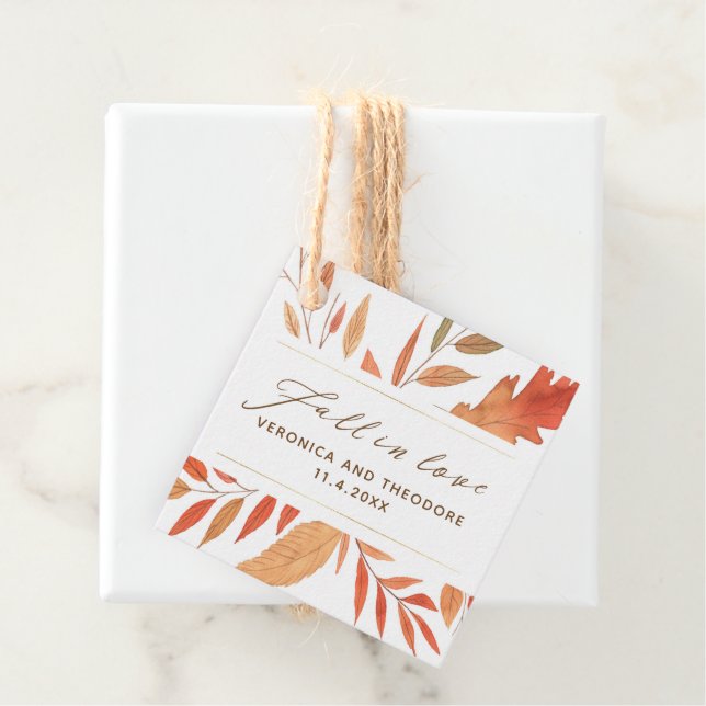 Étiquettes Cadeau Chute moderne en amour Automne Feuilles Mariage (En situation)