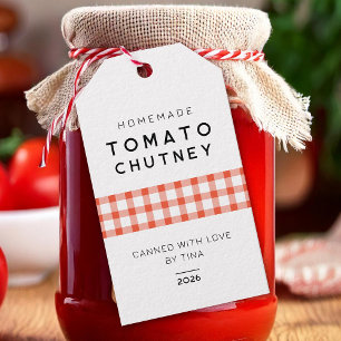 Étiquettes-cadeau Chutney de tomate maison avec à damiers motif