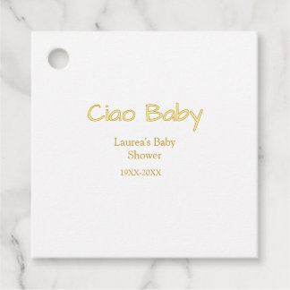 Étiquettes Cadeau ciao bébé jaune or pastel nom date de la baby show
