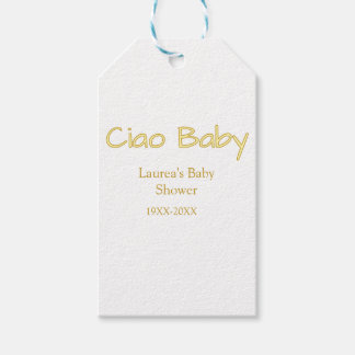 Étiquettes-cadeau ciao bébé jaune or pastel nom date de la baby show