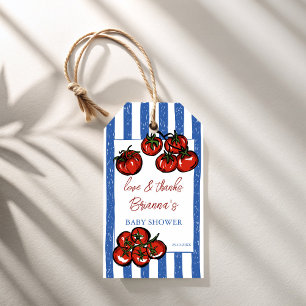 Étiquettes-cadeau Ciao bébé tomate bleue faveur de baby shower itali