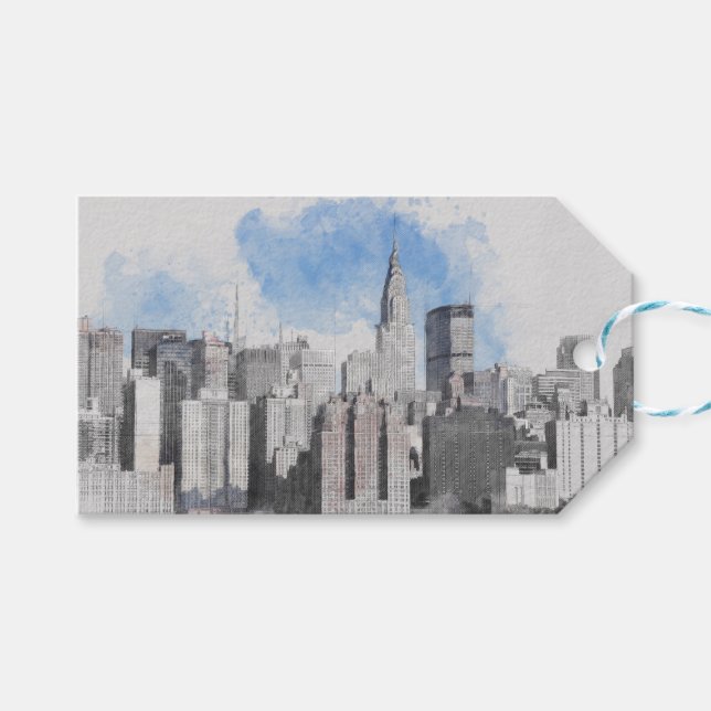 Étiquettes-cadeau Ciel de Manhattan de la ville de New York (Devant (Horizontal))