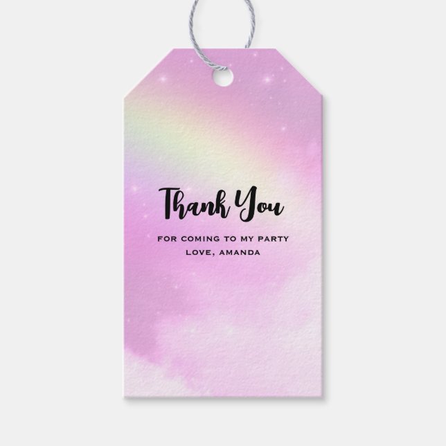 Étiquettes-cadeau Ciel rose nuages fluffés et Merci Rainbow Party (Devant)