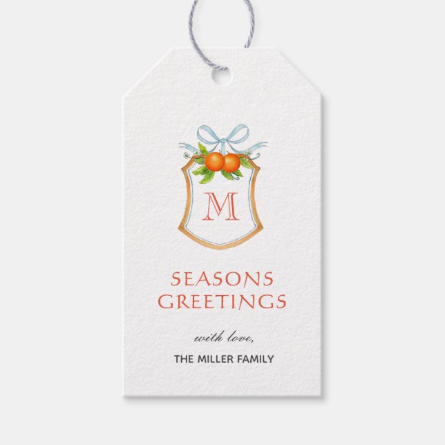 Étiquettes-cadeau Cimier monogramme avec agrumes orange cadeau de va (Devant)