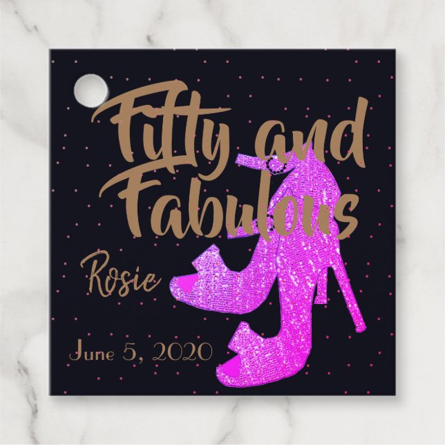 Étiquettes Cadeau Cinquante et fabuleuse fille Sparkly Hot rose Chau (Devant)