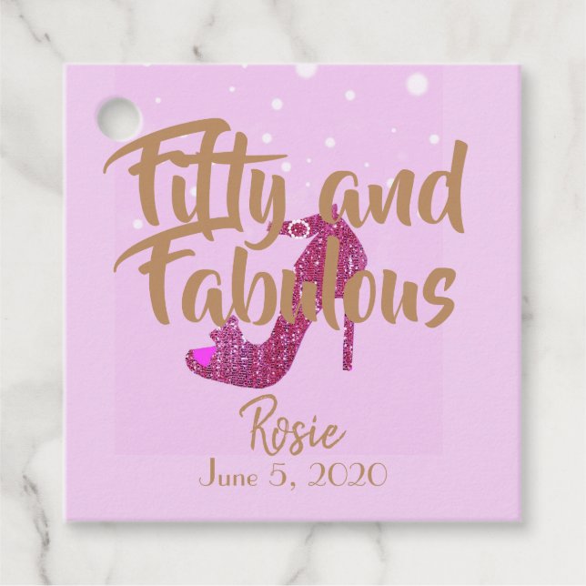 Étiquettes Cadeau Cinquante & Fabuleux Texte Sparkly Hot Rose Chauss (Devant)