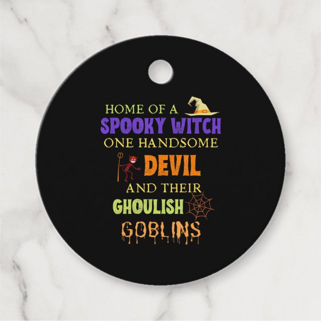 Étiquettes Cadeau Citation Halloween Familiale Avec Witch Devil Spid (Devant)