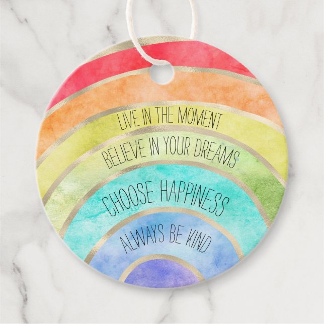 Étiquettes Cadeau Citations Inspirational Rainbow personnalisées (Devant)