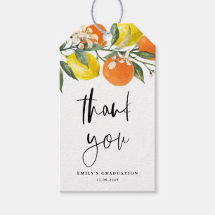 Étiquettes-cadeau Citron botanique et Merci de graduation orange