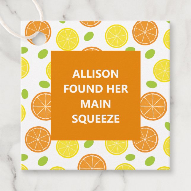 Étiquettes Cadeau Citron et Fête des mariées Mariage orange Squeeze  (Devant)