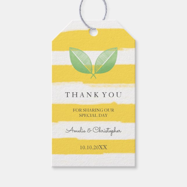 Étiquettes-cadeau Citron Feuille jaune et vert | MERCI MARIAGE (Devant)