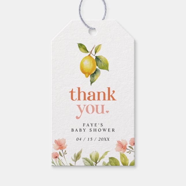 Étiquettes-cadeau Citron floral rétro | Faveur Baby shower (Devant)