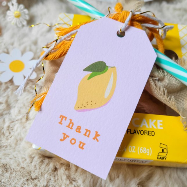Étiquettes-cadeau Citron rose et jaune Merci à double face (Créateur téléchargé)