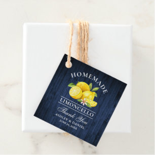 Étiquettes Cadeau Citrons Blue Wood Limoncello Merci Carré Twine