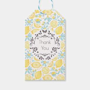 Étiquettes-cadeau Citrons jaunes et fleurs bleues Merci Motif