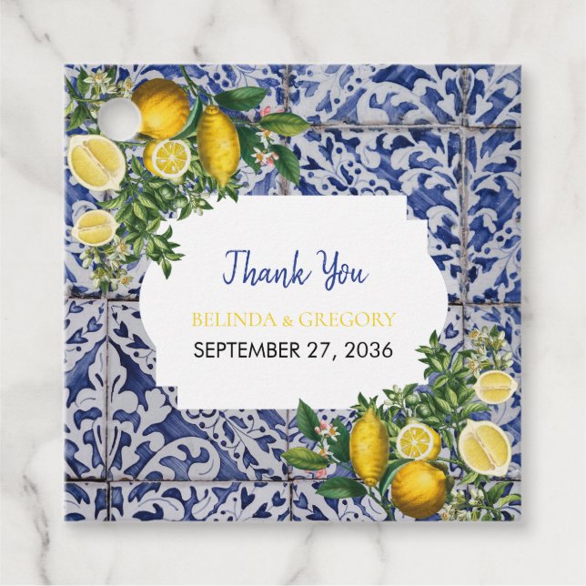 Étiquettes Cadeau Citrons méditerranéens Portugais Mariage (Devant)