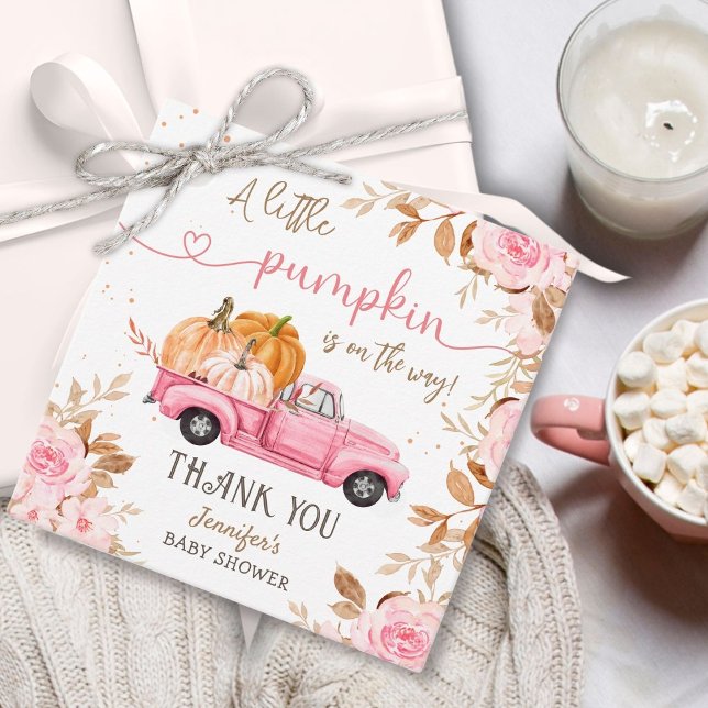 Étiquettes Cadeau Citrouille Baby shower Automne Pink Truck Merci (Créateur téléchargé)