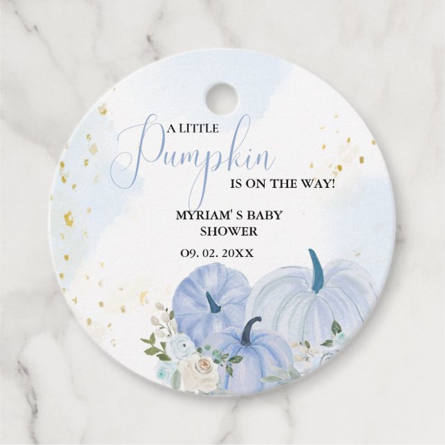 Étiquettes Cadeau Citrouille bleu automne Floral Boy Baby shower (Devant)