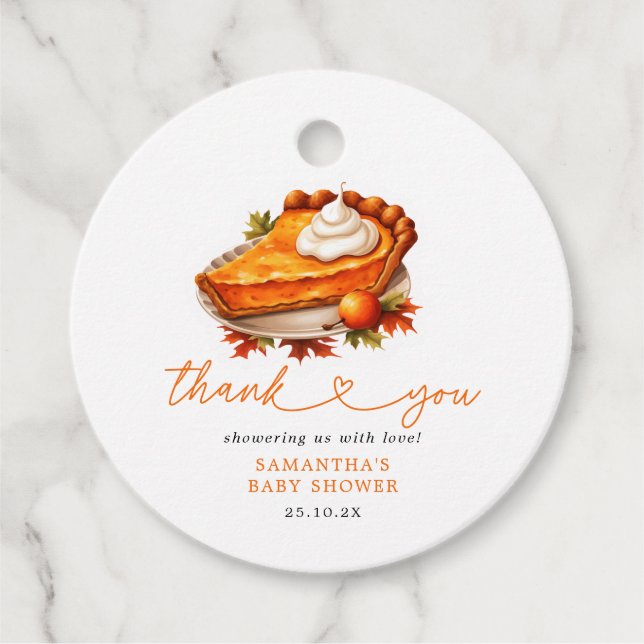 Étiquettes Cadeau Citrouille Cutie Pie Merci Baby shower d'automne (Devant)