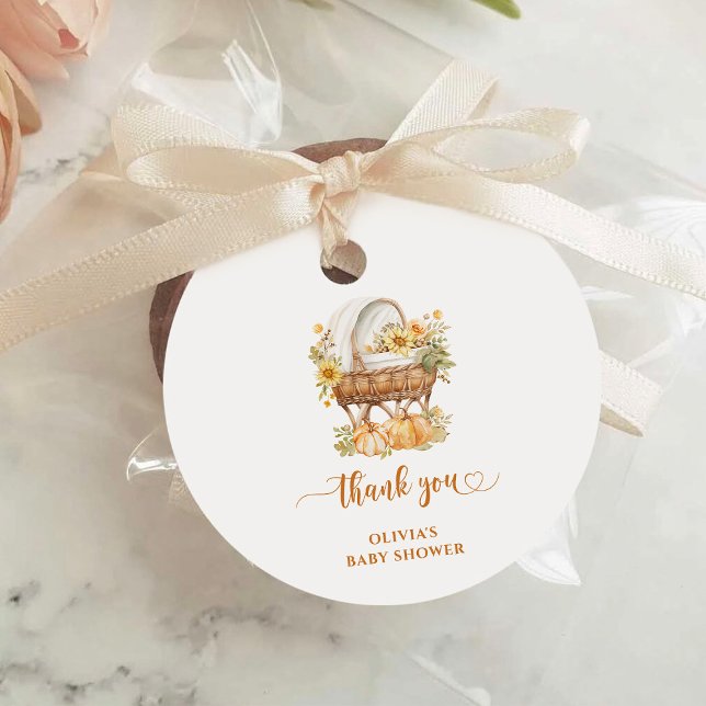 Étiquettes Cadeau Citrouille d'automne Merci de Baby shower neutre (Créateur téléchargé)