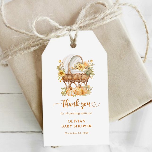 Étiquettes-cadeau Citrouille d'automne Merci de Baby shower neutre (Créateur téléchargé)