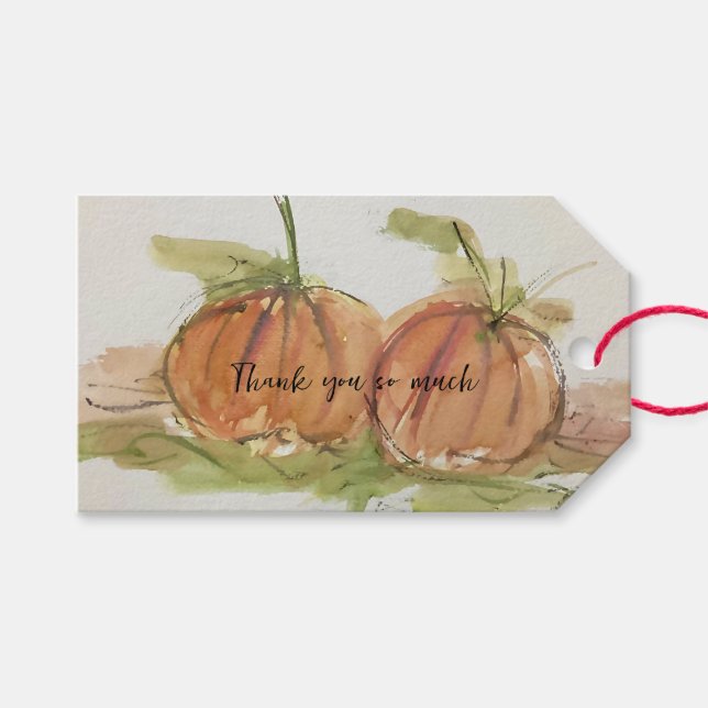 Étiquettes-cadeau Citrouille d'esquisse d'aquarelle d'origine (Devant (Horizontal))