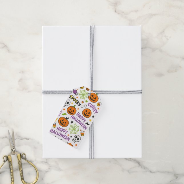 Étiquettes-cadeau Citrouille éffrayant et amusant - Motif Halloween  (Avec de la ficelle)