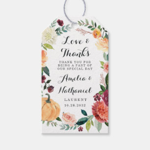 Étiquettes-cadeau Citrouille Élégant Automne Floral Rustique Mariage