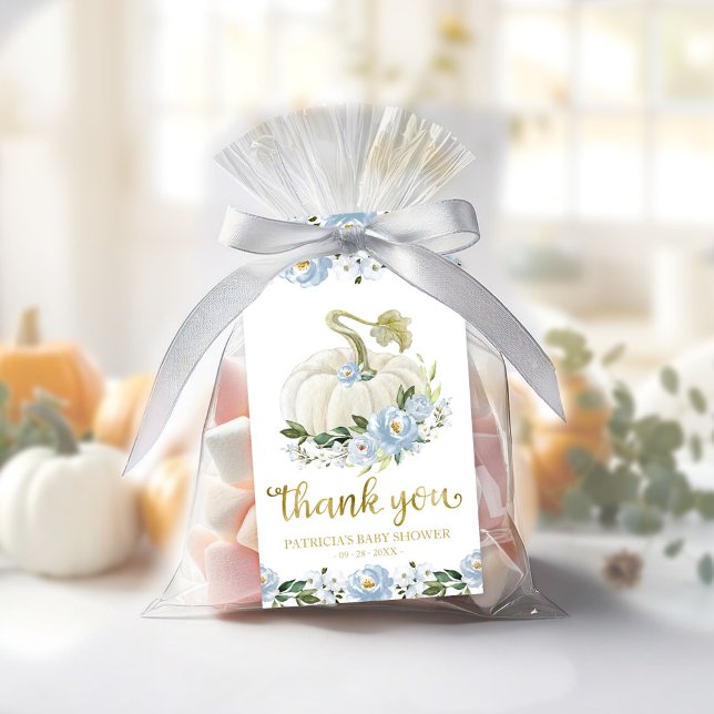 Étiquettes-cadeau Citrouille Floral bleu Merci de Baby shower d'auto (Créateur téléchargé)