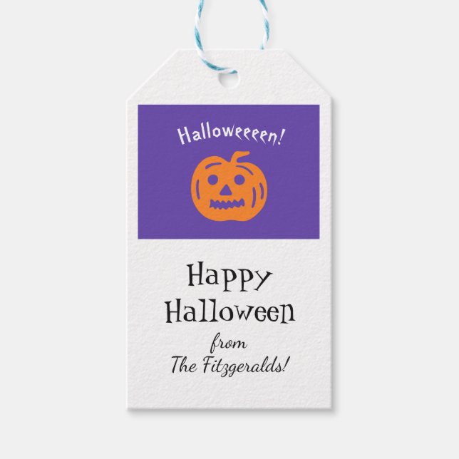 Étiquettes-cadeau Citrouille Halloween personnalisé violet orange bl (Devant)