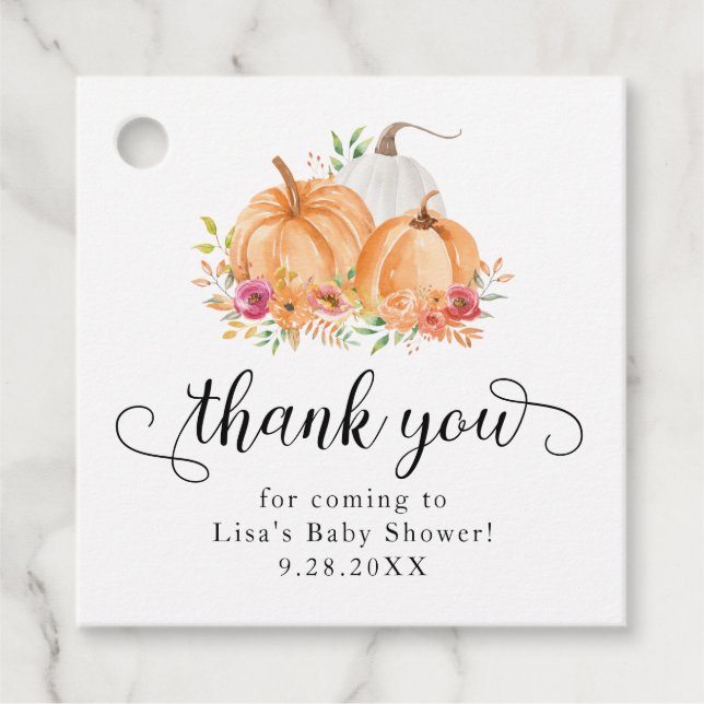 Étiquettes Cadeau Citrouille Merci Baby shower (Devant)