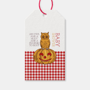 Étiquettes-cadeau Citrouille Owl & En vichy Baby shower