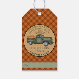 Étiquettes-cadeau Citrouille Patch Farm Rustic Fall Plaid Camion Vin