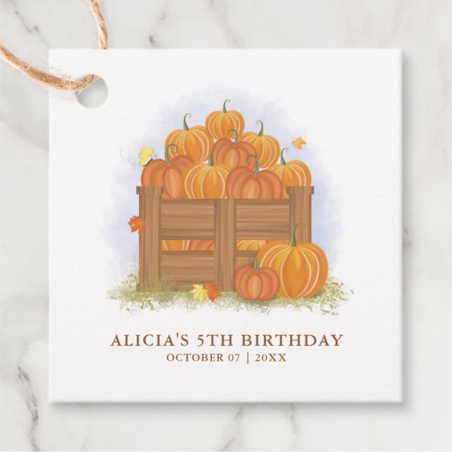 Étiquettes Cadeau Citrouille Patch Papillon automne Feuilles Anniver (Devant)