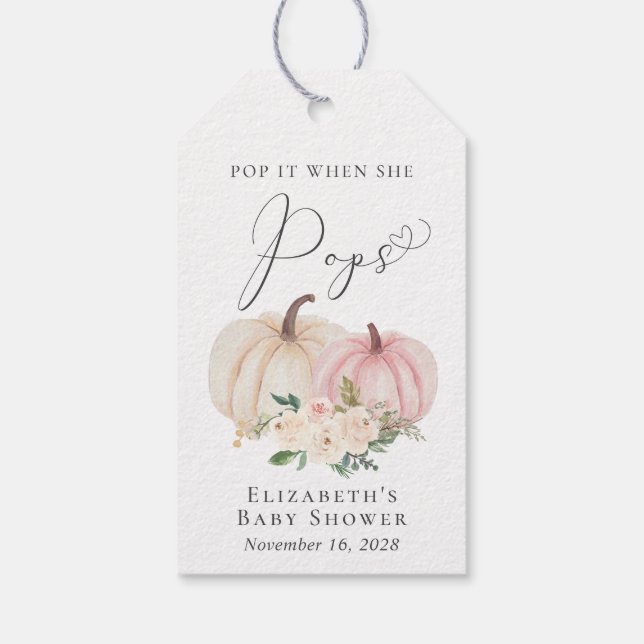 Étiquettes-cadeau Citrouille Pop It When She Pops Baby Girl Douche (Dos)