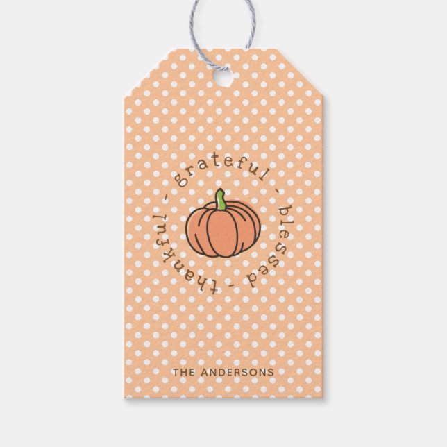 Étiquettes-cadeau Citrouille Remerciements Gratuits Bienheureux Than (Devant)